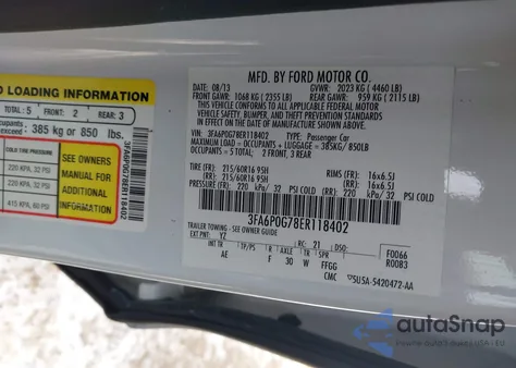 2014 Ford Fusion S из США, поврежденный, VIN 3FA6P0G78ER118402